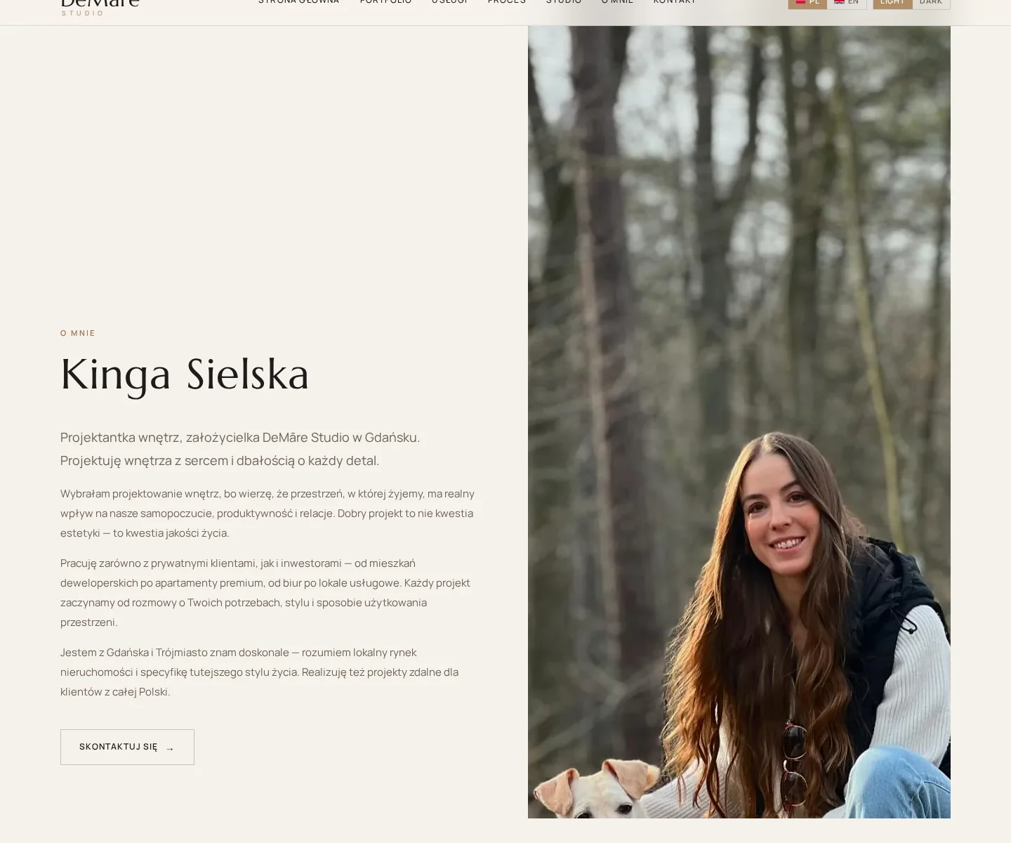 About page introducing the designer and studio credibility signals