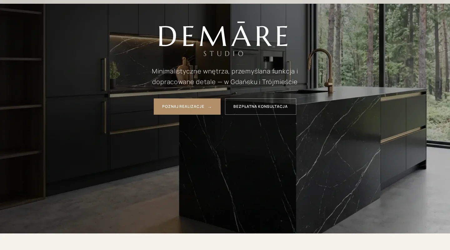 DeMāre Studio homepage with premium hero and conversion-focused sections